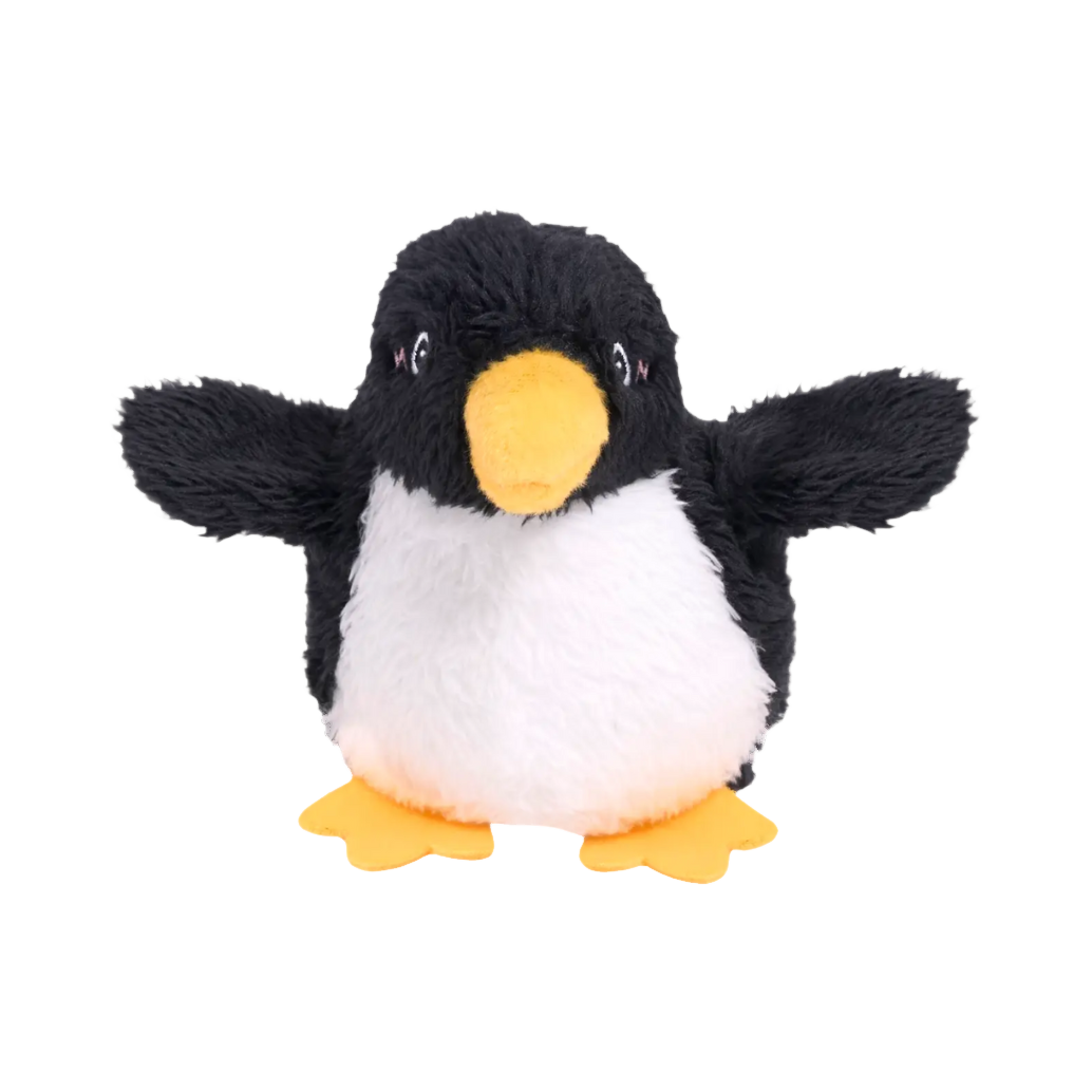 Manchot de face, ailes ouvertes et pattes jaunes