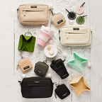 Accessoires de balade étalés : bols, pochettes et gobelets colorés