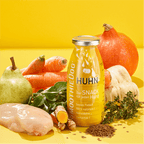 Bouteille Huhn jaune avec poulet, carottes, courge et poire